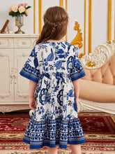 Young Girl Floral Print Flounce Sleeve Ruffle Hem Smock Dress